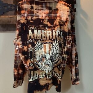 Tie-Dye plaid America, land of the free American Eagle Graphic Shirt